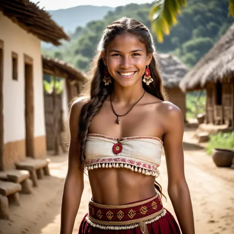 cinematic film still 

Full body shot,photo of a 19 year old columbian woman, outside local village,fully dressed in traditional clothes,highly detailed skin with hair,  perfectsmile smile,fit,abs,bright light,hard shadows

, shallow depth of field, vignette, highly detailed, high budget Hollywood film, cinemascope, moody, epic, gorgeous, 