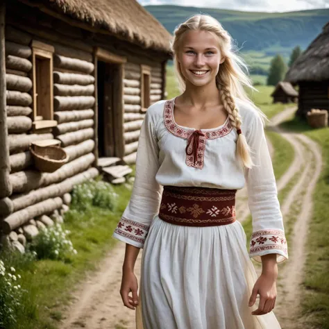 cinematic film still 

Full body shot,photo of a 19 year old slavic woman, outside local village,fully dressed in traditional clothes,highly detailed skin with hair,  perfectsmile smile,fit,abs,bright light,hard shadows

, shallow depth of field, vignette, highly detailed, high budget Hollywood film, cinemascope, moody, epic, gorgeous, 