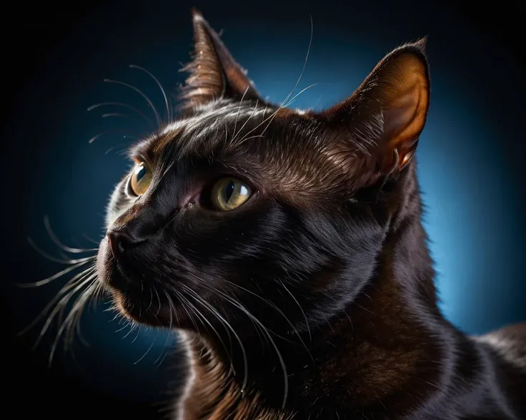 black cat , closeup, 8k, studio lighting, dramtic Scene, High quality, from side <lora:add-detail-xl:1>