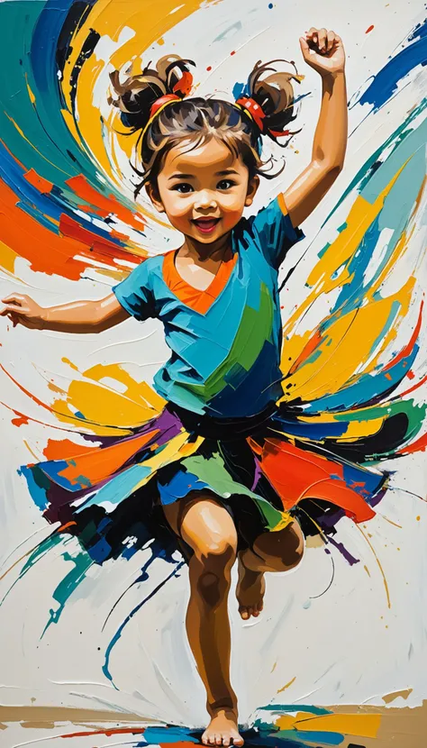 abstract expressionist painting of a dancing child. energetic brushwork, bold colors, abstract forms, expressive, emotional