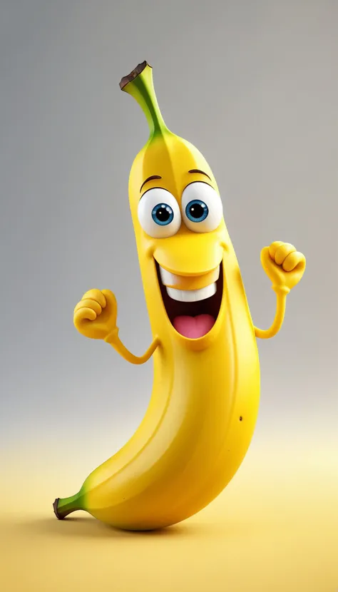 a happy cartoon banana fruit, Pixar Style, perfect composition, 8k artistic photography, photorealistic concept art, masterpiece