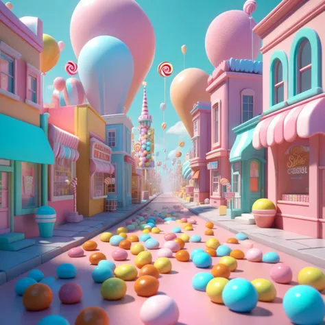 a
wide candy city street, soft smooth lighting,
soft pastel colors,
skottie young, 3d
blender render,
polycount, modular
constructivism, pop
surrealism, physically
based rendering,
square image