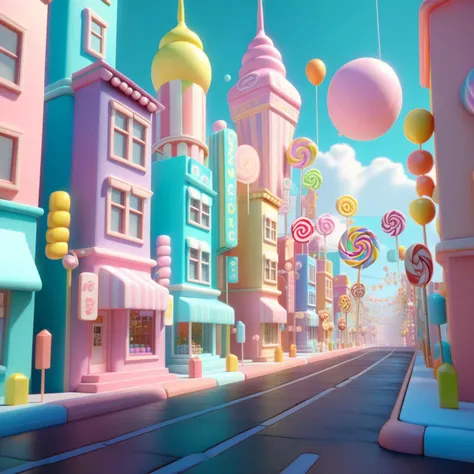 a
wide candy city street, soft smooth lighting,
soft pastel colors,
skottie young, 3d
blender render,
polycount, modular
constructivism, pop
surrealism, physically
based rendering,
square image