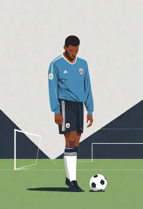 Minimalist, Art, Painting, Illustration, Ultra high details, 1990s vibes, footballer