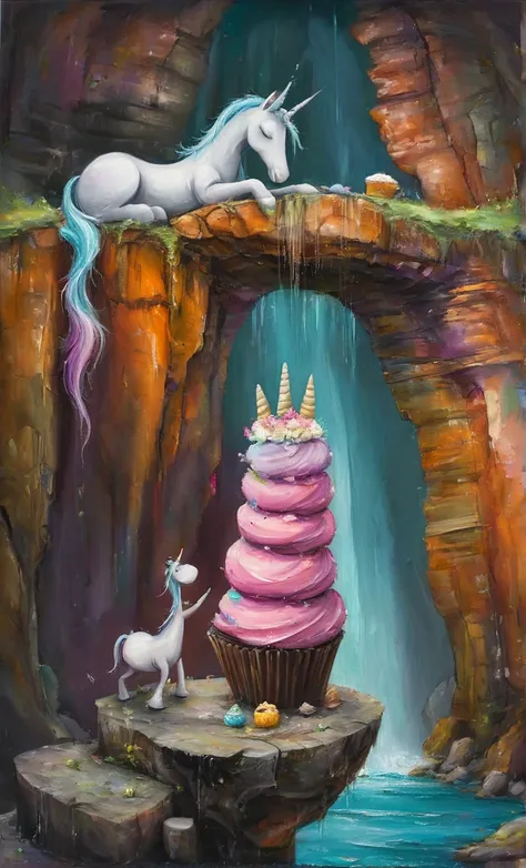 <lora:SDXL/My Loras/My_Art:1.35> My_Art, xartyx,
oil painting,thick palet knife,
armok, traditional media, unicorn glitter cupcake, on a steel anvil, glittering cavern, waterfall,