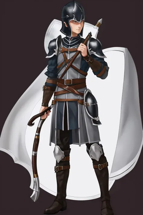 masterpiece, best quality, 1boy, solo, male focus, <lora:313archer-nvwls-v1-final:0.9> 313archer, helmet, armor, boots, holding bow \(weapon\), <lora:FEH_Concept_v2:1> full body, (black background:1.6), simple background