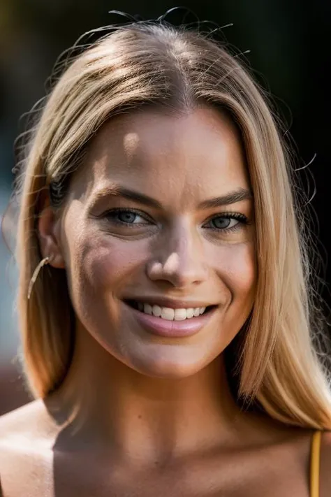 Realistic photo of a beautiful m4rg0tr-v2 woman, 1girl, solo, long hair, breasts, looking at viewer, smile, blonde hair, upper body, teeth, grin, lips, grey eyes, realistic, soft lighting, professional Photography, Photorealistic, detailed, RAW, analog, sharp focus, 8k, HD, DSLR, high quality, Fujifilm XT3, film grain, award winning, masterpiece<lora:m4rg0tr-v2:1.0>