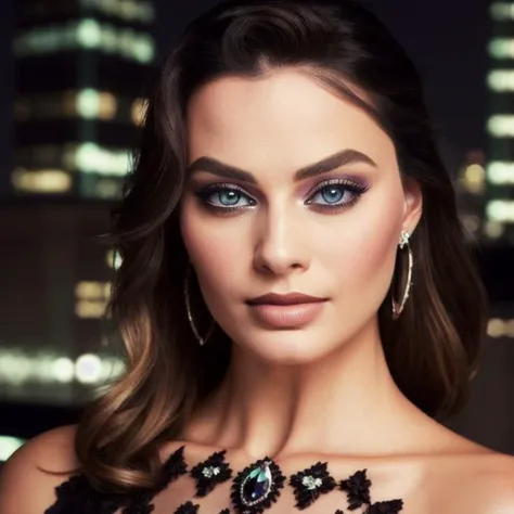 Picture, best quality, a woman in the city at night, photo of beautiful MR<lora:MR:1.0>, night dress, make up, jewlery, looking at viewer, perfect face, perfect eyes, sharp focus, Intricate, High Detail, dramatic, photorealistic,