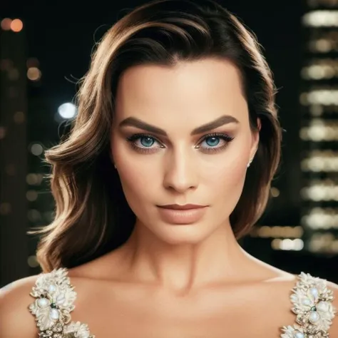 Picture, best quality, a woman in the city at night, photo of beautiful MR<lora:MR:1.0>, night dress, make up, jewlery, looking at viewer, perfect face, perfect eyes, sharp focus, Intricate, High Detail, dramatic, photorealistic,