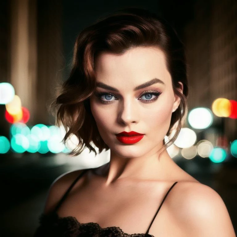 Picture, best quality, a woman in the city at night, photo of beautiful MR<lora:MR:1.0>, red lips, looking at viewer, perfect face, perfect eyes, sharp focus, Intricate, High Detail, dramatic, photorealistic,