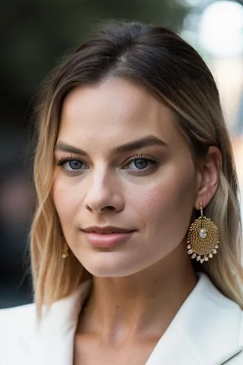 Realistic photo of a beautiful m4rg0tr-v2 woman, 1girl, solo, long hair, looking at viewer, smile, blue eyes, blonde hair, brown hair, jewelry, earrings, lips, portrait, realistic, soft lighting, professional Photography, Photorealistic, detailed, RAW, analog, sharp focus, 8k, HD, DSLR, high quality, Fujifilm XT3, film grain, award winning, masterpiece<lora:m4rg0tr-v2:1.0>