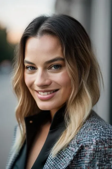 Realistic photo of a beautiful m4rg0tr-v2 woman, 1girl, solo, long hair, looking at viewer, smile, blonde hair, shirt, jacket, upper body, open clothes, teeth, grin, open jacket, lips, black jacket, grey eyes, realistic, soft lighting, professional Photography, Photorealistic, detailed, RAW, analog, sharp focus, 8k, HD, DSLR, high quality, Fujifilm XT3, film grain, award winning, masterpiece<lora:m4rg0tr-v2:1.0>