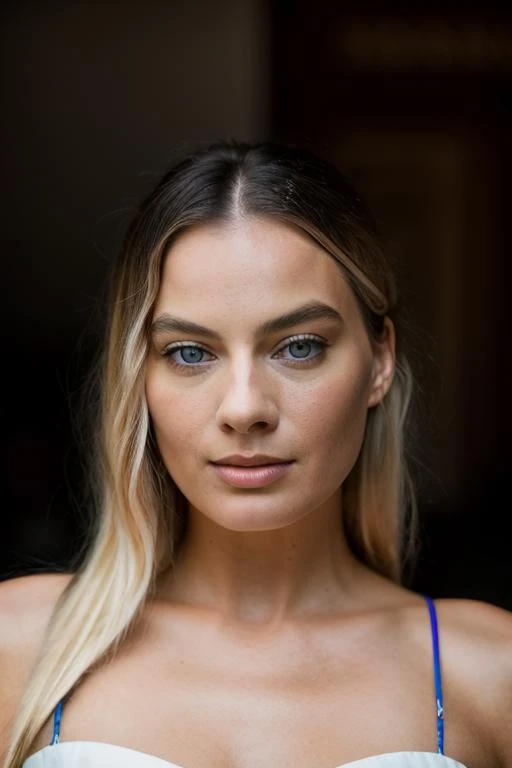 Realistic photo of a beautiful m4rg0tr-v2 woman, 1girl, solo, long hair, blue eyes, blonde hair, simple background, closed mouth, lips, looking to the side, makeup, portrait, realistic, nose, soft lighting, professional Photography, Photorealistic, detailed, RAW, analog, sharp focus, 8k, HD, DSLR, high quality, Fujifilm XT3, film grain, award winning, masterpiece<lora:m4rg0tr-v2:1.0>
