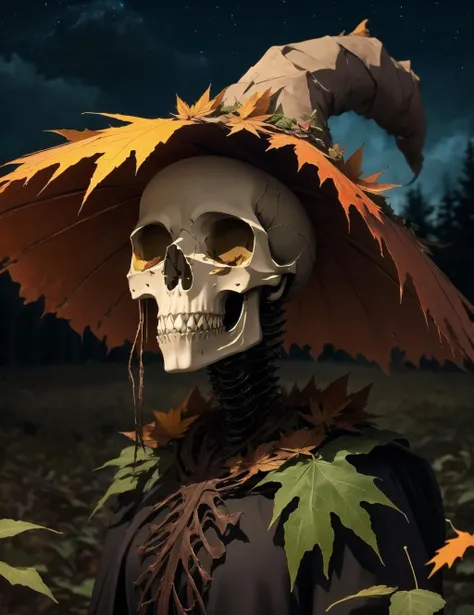 (masterpiece, best quality:1.1), (leafart, leaf:1.2), (skull:1.1), teeth, no humans, sharp teeth, horror \(theme\), outdoors, dryad, night, starry sky
<lora:LeafArt_v1_R32:1>