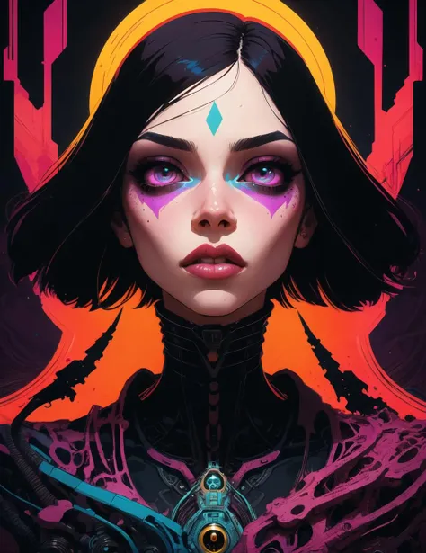 detailed portrait of a young woman, art deco, detailed eyes, beautiful eyes, lips straight down, wide angle, sharp focus, by victo ngai, kilian eng vibrant colours, dynamic lighting, digital art, winning award masterpiece, fantastically beautiful, illustration, aesthetically inspired by beksinski and dan mumford, trending on artstation, art by greg rutkowski, 8k