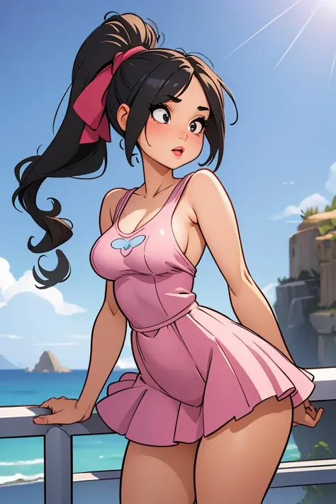 (masterpiece, best quality), 1girl, Sky Twisted Low Ponytail, Size DD breasts,  <lora:p3r3zstyle_v3:1> perezstylegirl