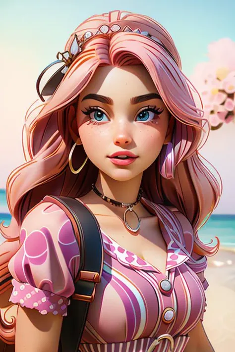 close up L1vvyLuvTI pink hair, summer dress <lora:p3r3zstyle:0.8> p3r3zstyle