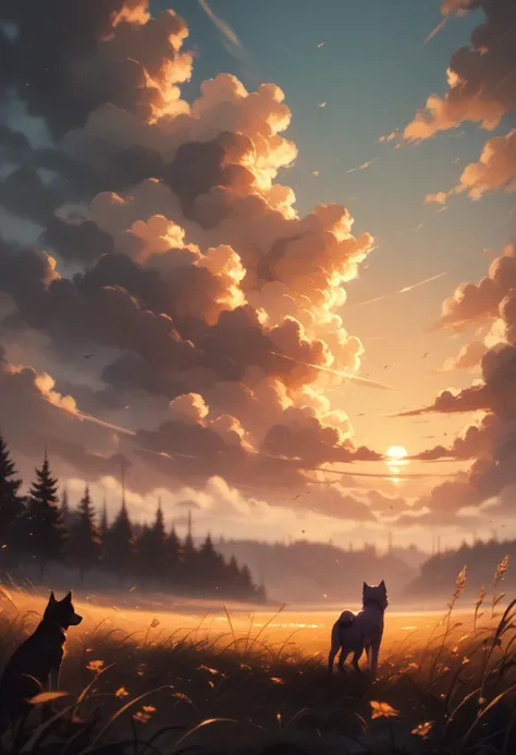 (score_9, score_8_up), score_7_up, 1girl, solo, short hair, black hair, standing, short sleeves, outdoors, sky, cloud, from behind, blurry, tree, depth of field, animal, cat, cloudy sky, grass, wind, scenery, backlighting, sunset, dog, sun, facing away, twilight, orange sky,
blurry, depth of field, CINE,
 <lora:CINE-000012:0.9>
