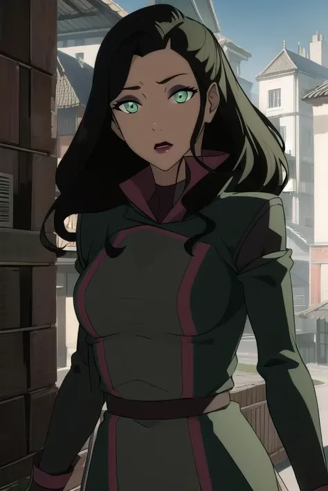 korraasami, <lyco:asami-lyco-nochekaiser:1>,
asami, long hair, (green eyes:1.5), (black hair:1.5),
BREAK jacket, belt, makeup, lipstick, red lips,
BREAK looking at viewer,
BREAK outdoors,
BREAK <lyco:GoodHands-beta2:1>, (masterpiece:1.2), best quality, high resolution, unity 8k wallpaper, (illustration:0.8), (beautiful detailed eyes:1.6), extremely detailed face, perfect lighting, extremely detailed CG, (perfect hands, perfect anatomy),
