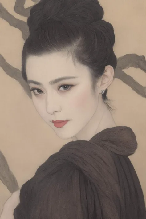 ((masterpiece:1.35)), (best quality), (highres),
gongbi_black, 1girl, solo, black hair, (single hair bun:0.7), portrait, looking at viewer, (flat color:1.5), <lora:Fanbingbing_fbbV12:0.4> <lora:fanbb_v10:0.4> <lora:gongbi_black_v0.4:1>