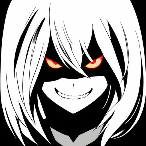 an anime girl face,  <hypernet:off8mileGao_v1:0.8> evil grin, glowing eyes, epic,  evil, shadows