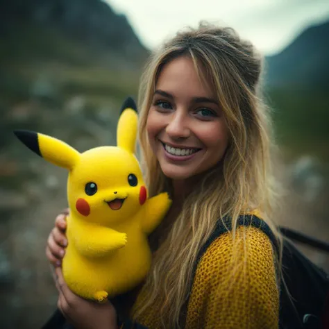 cinematic film still A hyper - realistic GoPro selfie of a smiling glamorous Influencer with a ((pikachu )) . Extreme environment <lora:add-detail-xl:1> . shallow depth of field, vignette, highly detailed, high budget, bokeh, cinemascope, moody, epic, gorgeous, film grain, grainy
