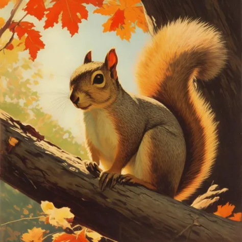pulp cover art, squirrel in sunshine