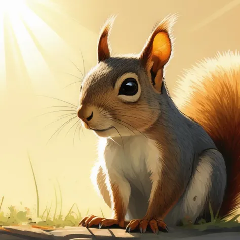 cartoon-style, a squirrel in sunshine