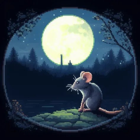 pixel art, mouse in moonlight