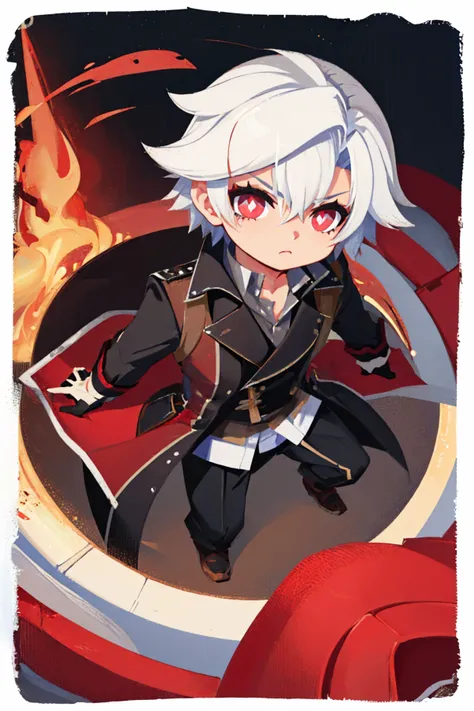 (masterpiece, best quality:1.2), border, chibi, solo, male focus, 1boy, rean schwarzer, serious, looking at viewer, white hair, red eyes, sen4rean, black coat, black pants, black gloves <lyco:style_onmyoji-20:1.0> <lora:rean-nvwls-v1:0.9>