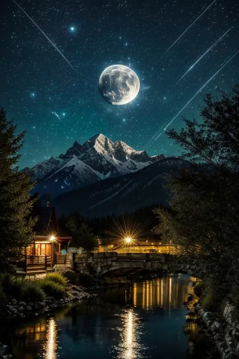 Highly detailed, High Quality, Masterpiece, beautiful, night, (dark environment), mountains, water, trees, <lora:DarkIncursioStyle:1>