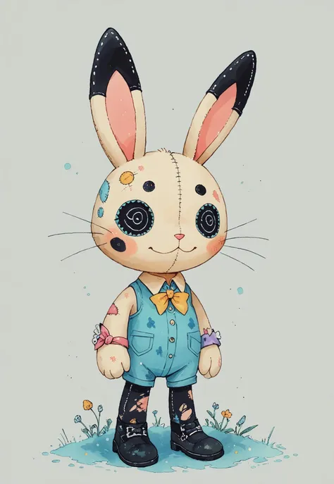 score_9, score_8_up, score_7_up, rating_questionable,score_9, score_8_up, score_7_up, BREAK adorable ,(((voodoo bunny doll))),holes and stuffing spilling out,damaged doll,no humans,watercolor, voodstyle,pastel colors,