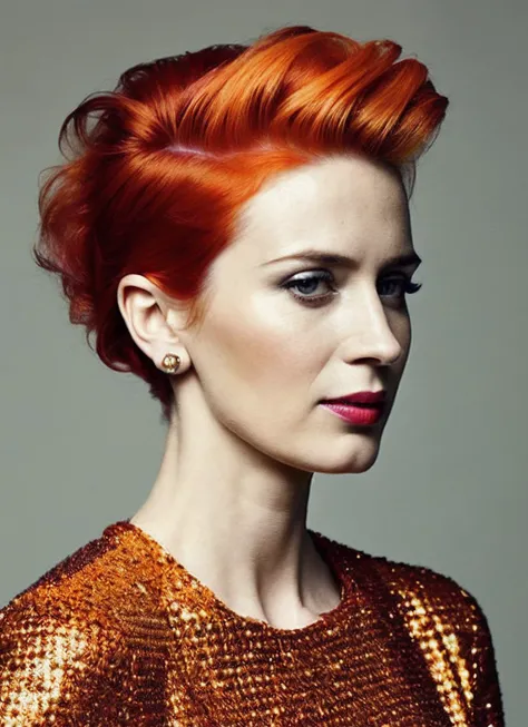 analog style, modelshoot style, portrait of sks woman by Flora Borsi, style by Flora Borsi, bold, bright colours, orange Mohawk haircut, ((Flora Borsi)), <lora:locon_emily_v1_from_v1_64_32:1.3>
