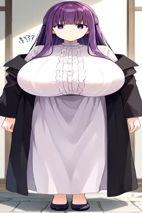 score_9, score_8_up, score_7_up, source_anime , masterpiece, best quality, illustration, moe, cute, BREAK
<lora:widePutinMemeDora_v10:1.4> (wideputinmeme:1.3),
<lora:brj-fern-pony-v0.5:1>fern \(sousou no frieren\), gigantic breasts, long hair, purple hair, blunt bangs, half updo, purple eyes, open robe, long dress, looking at viewer, confused, full body,
