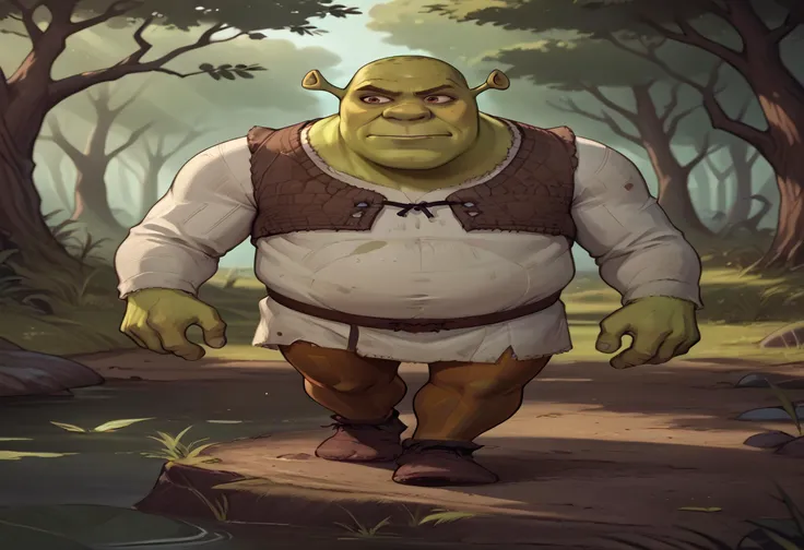 score_9, score_8_up, score_7_up, score_6_up BREAK wideputinmeme,swamp,ull body,walking, shrek, green skin <lora:widePutinMemeDora_v10:1> <lora:Shrek_XLPD:0.8>