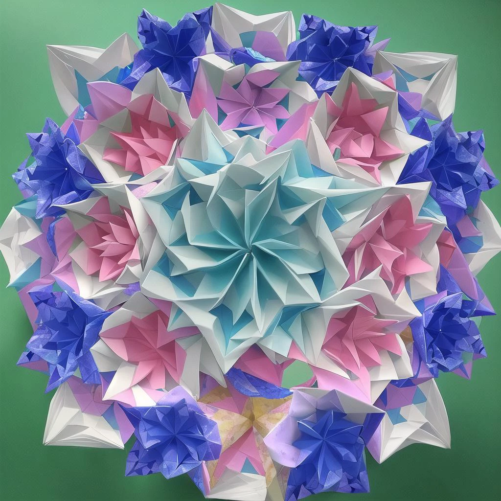 masterpiece, best quality, hd photo, a beautiful tessellation of flowers made of paper, <lora:origamiV1:1>