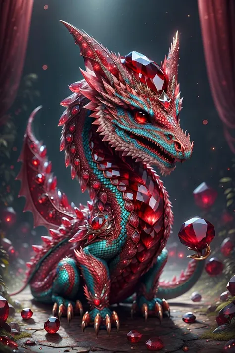 <lora:ruby-gem-style-darquelilly-v3:1> rubygemstyle, dragon, red crystals