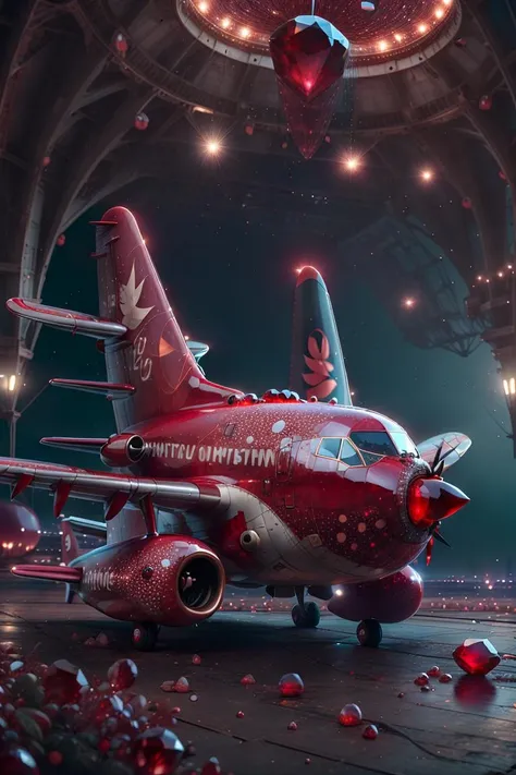 <lora:ruby-gem-style-darquelilly-v3:1> rubygemstyle, airplane, red crystals
