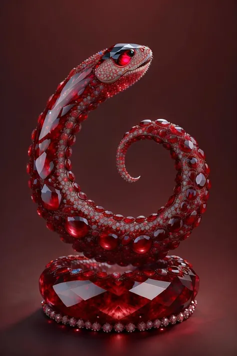 <lora:ruby-gem-style-darquelilly-v3:1> rubygemstyle, snake, red crystals