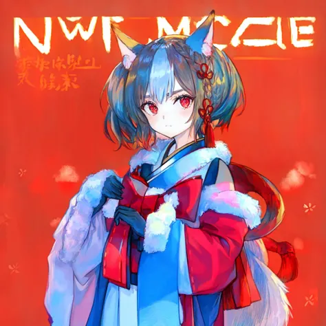 <lora:sekkatest:1.0>, <lora:style_Momoko:1.3>,1girl, standing, arms_crossed, holding flower,medium full shot, cover, (highres, realistic, best quality, masterpiece, ultra-detailed, textured, ambient lighting, cinematic lighting), animal ears ,1girl , fox ears, animal ear fluff ,bangs , red eyes , multicolored hair , twintails , animal ear fluff ,brown hair , hair ornament ,bell , solo , looking at viewer ,braid ,neck bell , fox girl , jingle bell ,gloves , fur trim , ribbon ,two-tone hair ,japanese clothes ,off shoulder ,bare shoulders ,collar ,bow ,long sleeves , streaked hair ,blush , black gloves , tail ,((white hair)), fox tail , kimono ,wide sleeves , red bow , red ribbon ,multiple tails , red hair , collarbone , hair ribbon , short hair , choker , socks , shorts , ribbon trim , sash , black shorts , rope , small breasts , white kimono , fur-trimmed sleeves , tabi , black footwear , black socks , gradient hair , v-shaped eyebrows , dress ,sandals , hair between eyes , obi , medium hair , grey hair , thick eyebrows , short twintails , strapless , sweat , shimenawa , outdoors , fur-trimmed kimono kitsune, earrings, english text, flag background, japanese flag, jewelry, looking at viewer, red background, red border