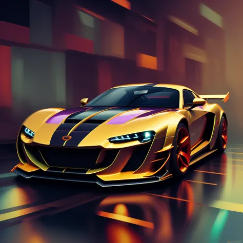 photo, a painting of a sports car in a dark room with a red light