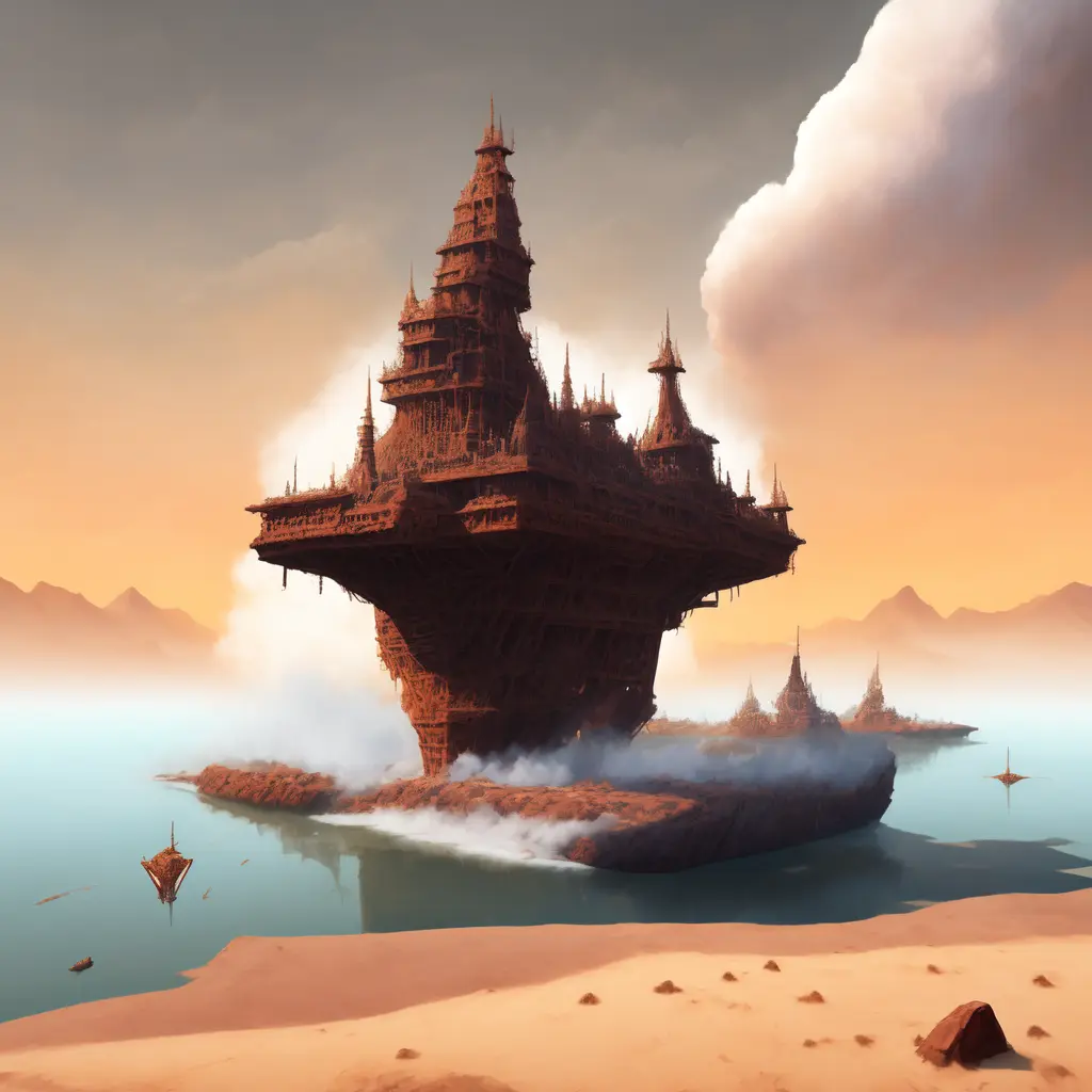 (BoneFortress:1) giant ship structure, body of water, smoke, desert castle in the sky <lora:BoneFortress:0.8>