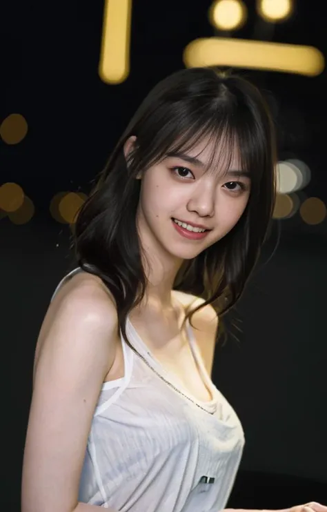 1girl,(wearing a white shirt, full body,huge breasts),(RAW photo, best quality), (realistic, photo-realistic:1.4), masterpiece, an extremely delicate and beautiful, extremely detailed, 2k wallpaper, Amazing, finely detail, extremely detailed CG unity 8k wallpaper, ultra-detailed, highres, soft light, beautiful detailed girl, extremely detailed eyes and face, beautiful detailed nose, beautiful detailed eyes,cinematic lighting,city lights at night,perfect anatomy,slender body,smiling
needsReview: poi