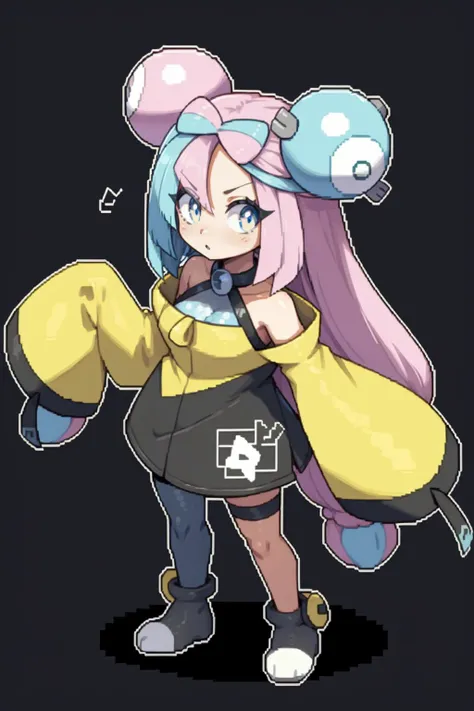 <lora:PKMN_Iono-DEF:0.7> Iono (pokemon), pixel art, twintails, sleeves past wrist, hair ornament, pixel art:1.2, videogame character, gameboy, creatures (pokemon)