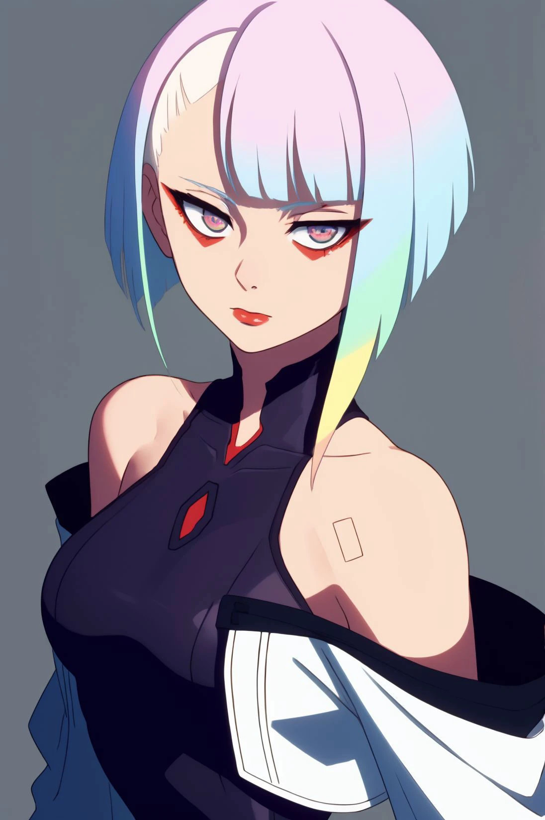 1girl, sharp, masterpiece, detailed, high resolution, best quality,
detailed face,
<lora:CPER_Lucy-DEF:0.8> , Lucy, colored hair, short hair, red eyeliner, android seams, leotard, off shoulder jacket,