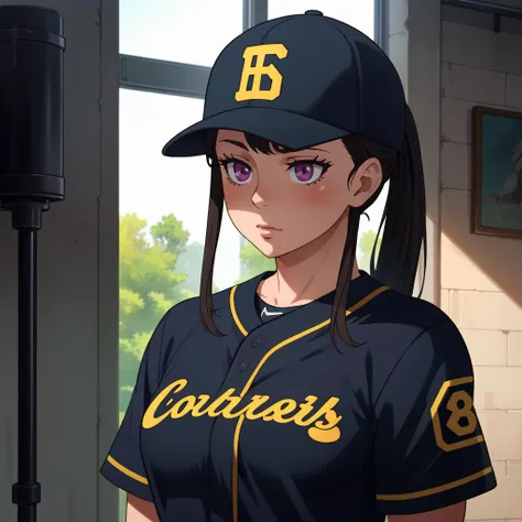 Best_QualityPos, RAW photo, intricate details, best quality, 8k uhd, soft lighting, 1girl, solo, MOV2, baseball uniform, baseball cap <lora:Maki Oze V2:0.5>