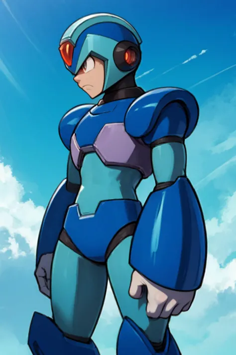 best quality, solo, mature male focus, looking off into the distance, <lora:X_MegaMan_X_V-08:1> x_megamanx, angry