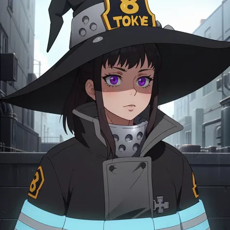 Best_QualityPos, RAW photo, intricate details, best quality, 8k uhd, soft lighting, 1girl, solo, MOV2, firforce8 uniform, witch hat, jacket <lora:Maki Oze V2:0.7>