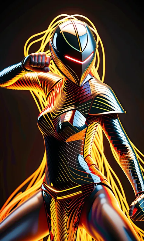 1 projecting female, chainmail, fighting stance, whimsical, dark, art by André Masson , flat light
