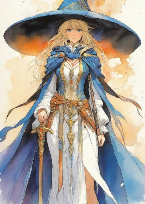 1 female mage
detailed body
concept art
fantasy
anime manga-comic ink
gradient
by Yoshitaka Amano